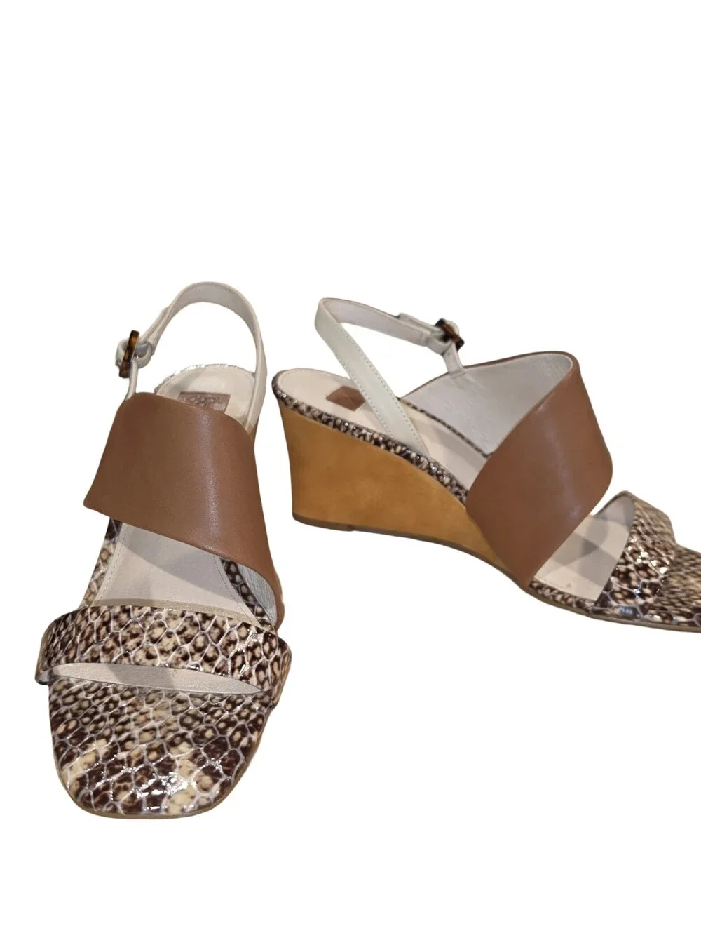 Louise et Cie Quarza Snake Print Leather Wedge Sandals wooden Heels Size 11 New